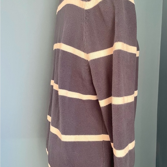 J Crew Men’s Navy Cream Striped 100% Cotton Crew Neck Sweater Size Medium - Picture 4 of 10